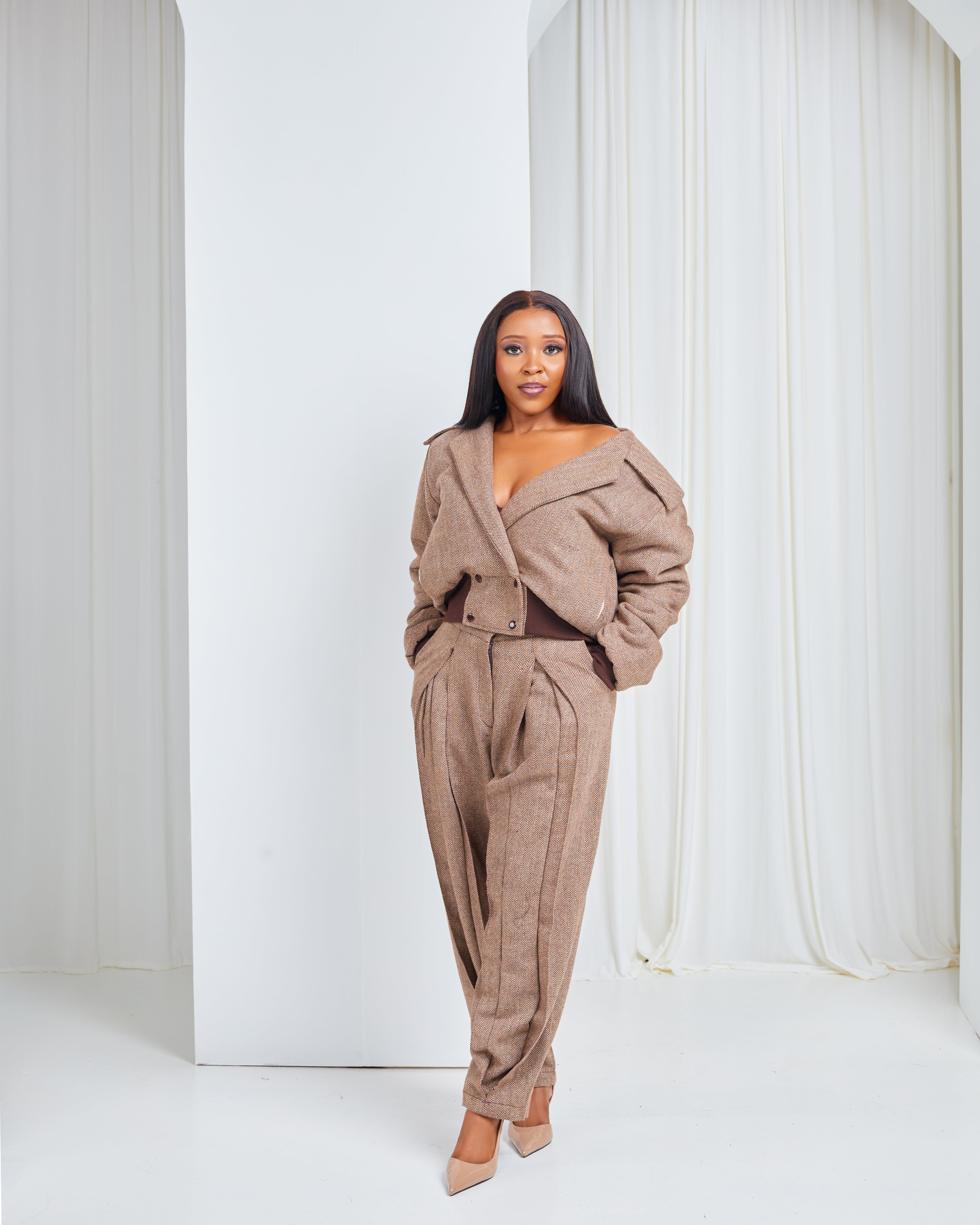 Brown Plaid Balloon Pants