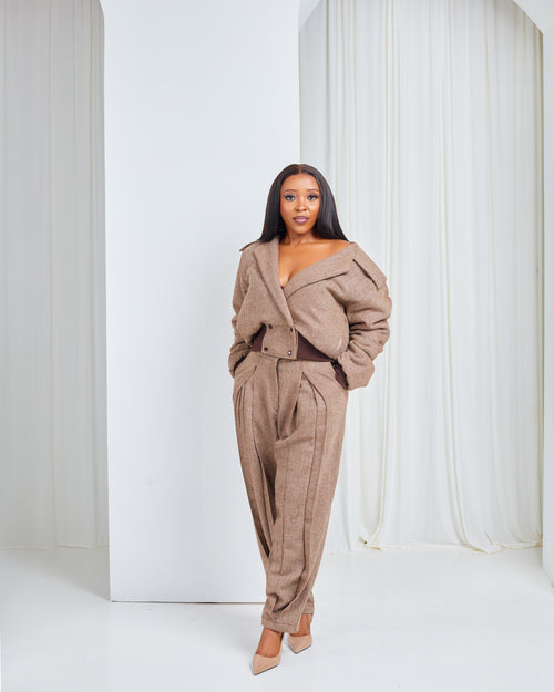 Brown Plaid Balloon Pants