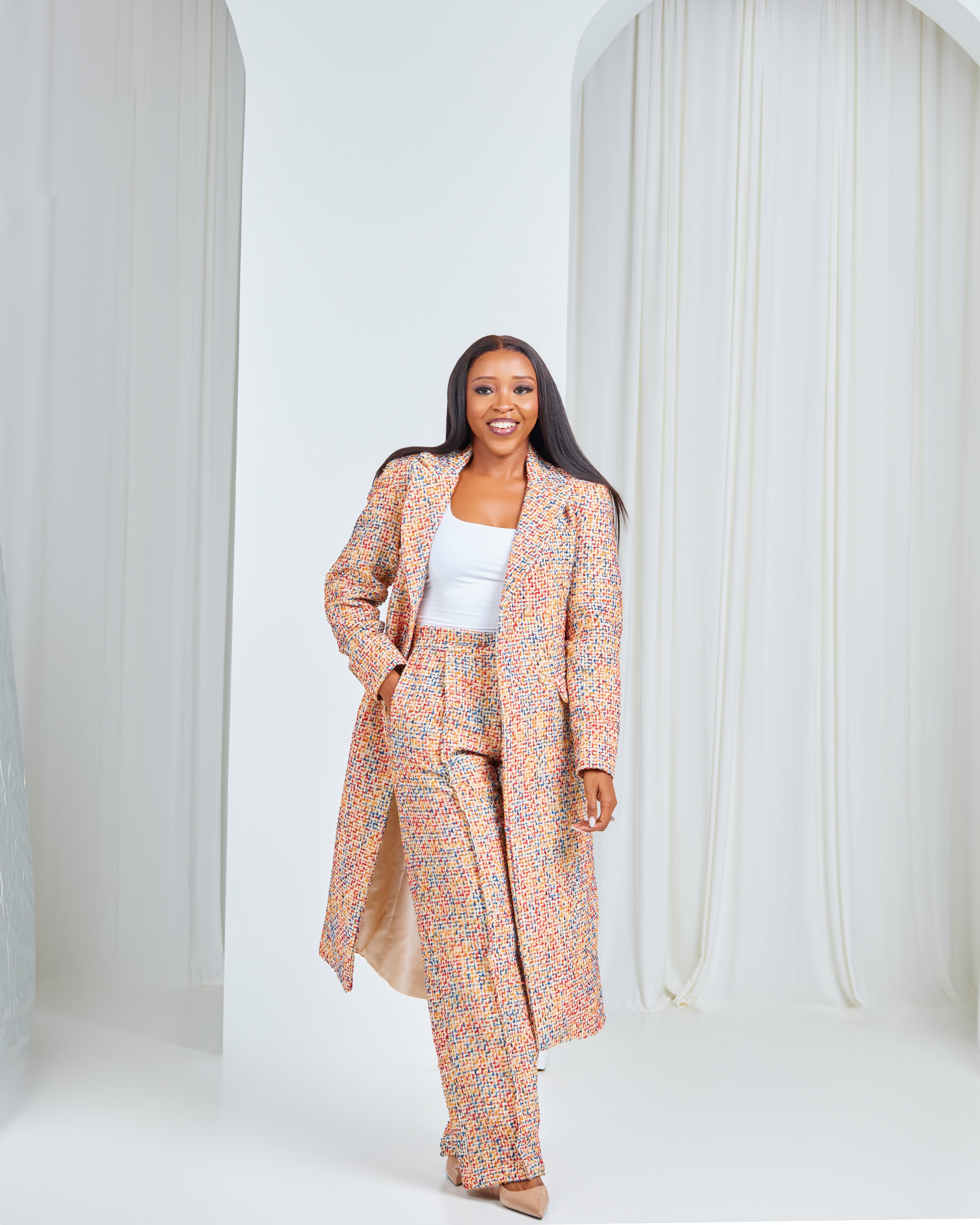 Multicolor Boucle Tweed Coat