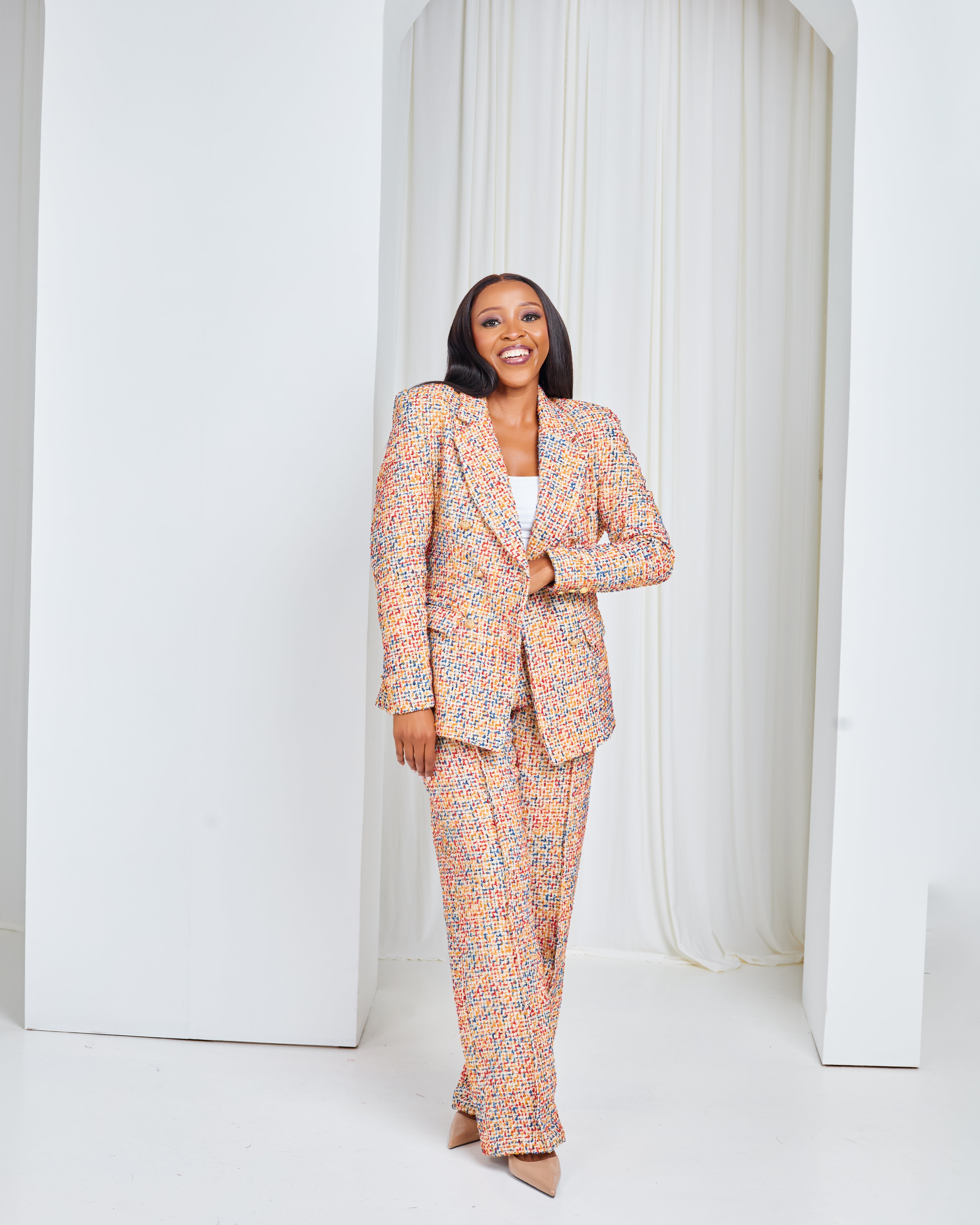 Multicolor Boucle Tweed High Waist Pants – Luxwearza